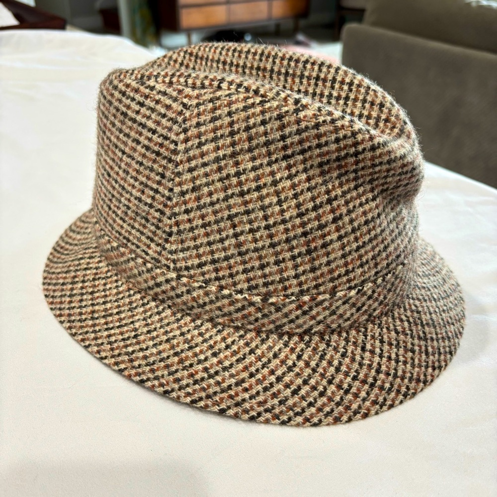 Young An vintage Harris tweed houndstooth fedora wool hat size Large